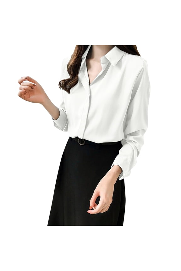 Super Soft Wrinkle Free Button Down Shirts for Women Formal Work Dress Blouses Tops Womens Button Down Shirts Boyfriend Long Sleeve Oversized Blouses Tops Clearance sale One Size