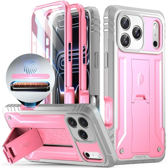 POETIC for iPhone 17 Pro Max Case with Camera Control Capture Button, [Built-in Stand] [Built-in Screen Protector] Full-Body Military Grade Rugged Phone Case for iPhone 17 Pro Max, Pink