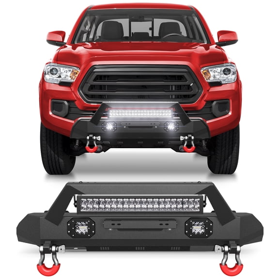 POFENZE 16-23 Tacoma Front Bumper Back Bumper w/Winch Plate, Lights, Skid Plate, License Plate Bracket for 2016-2023 Tacoma Pickup Trucks