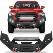 POFENZE 16-23 Tacoma Front Bumper for Toyota Tacoma 3rd Gen 2016-2023 Pickup Trucks w/Winch Plate, 144W Light Bar, 4x18w Lights, License Plate Bracket