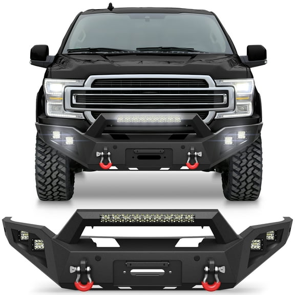 POFENZE 18-20 F150 Front Bumper for 2018-2020 Ford F150 Pickup Trucks (Excluding Raptor) Full Width Off Road Bumper w/Winch Plate 144W Light Bar