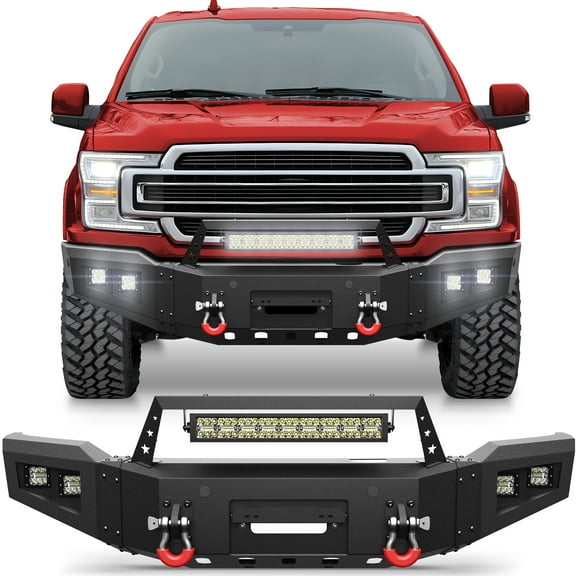 POFENZE F150 Front Bumper for 2018-2020 Ford F150 (Excluding Raptor) Textured Black Bumper with Light Bar License Plate Bracket