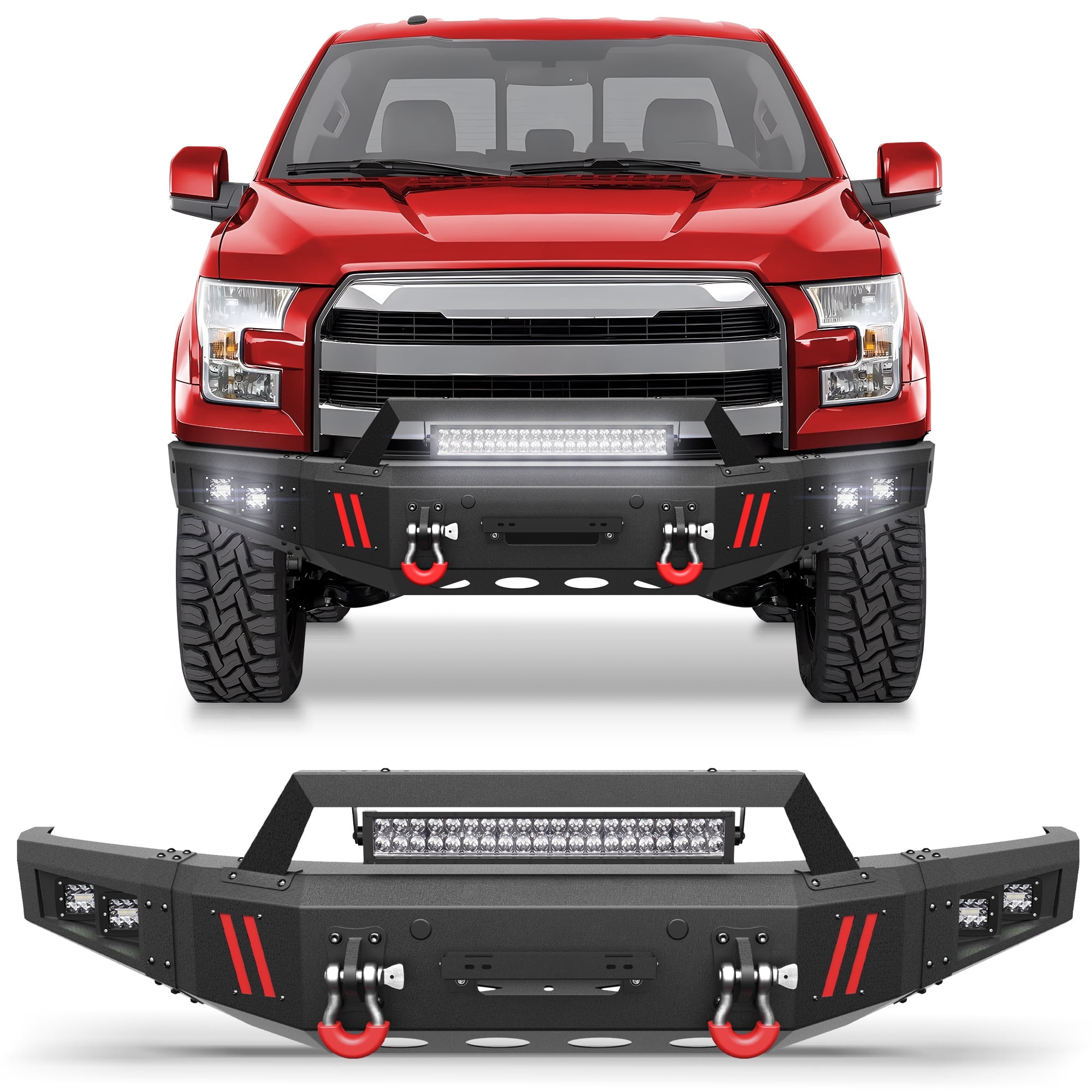 POFENZE Front Bumper with winch plate for Ford F150 2015 2016 2017 Black F-150 Truck Bumper