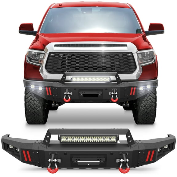 POFENZE Front Bumper Fit for Tacoma 2nd Gen 2005-2015 Full Width Pickup Truck Bumper Black with Winch Plate Lights and License Plate Bracket