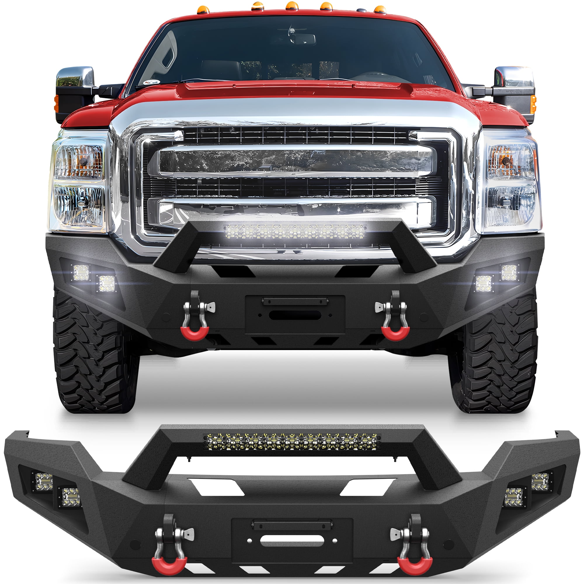 POFENZE Front Bumper for 2011-2016 Ford F250/F350/F450 Pickup Off Road Bumper w/Winch Plate Lights License Plate Bracket