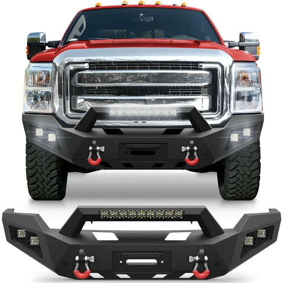 POFENZE Front Bumper for 2011-2016 Ford F250/F350/F450 Pickup Off Road Bumper w/Winch Plate Lights License Plate Bracket