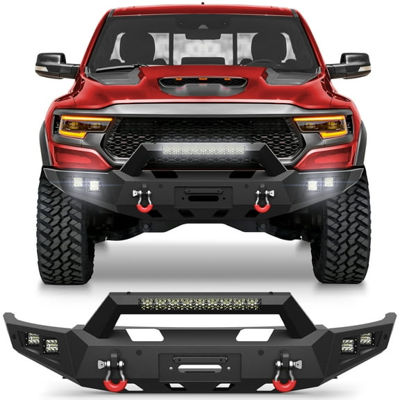 POFENZE Front Bumper for 2021-2025 Ram 1500 TRX with LED Lights D-rings
