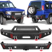 POFENZE Front and Rear Bumper Set for 1999-2004 Land Rover Discovery Series II Off Road Steel Bumper w/Winch Plate, Lights, D-rings