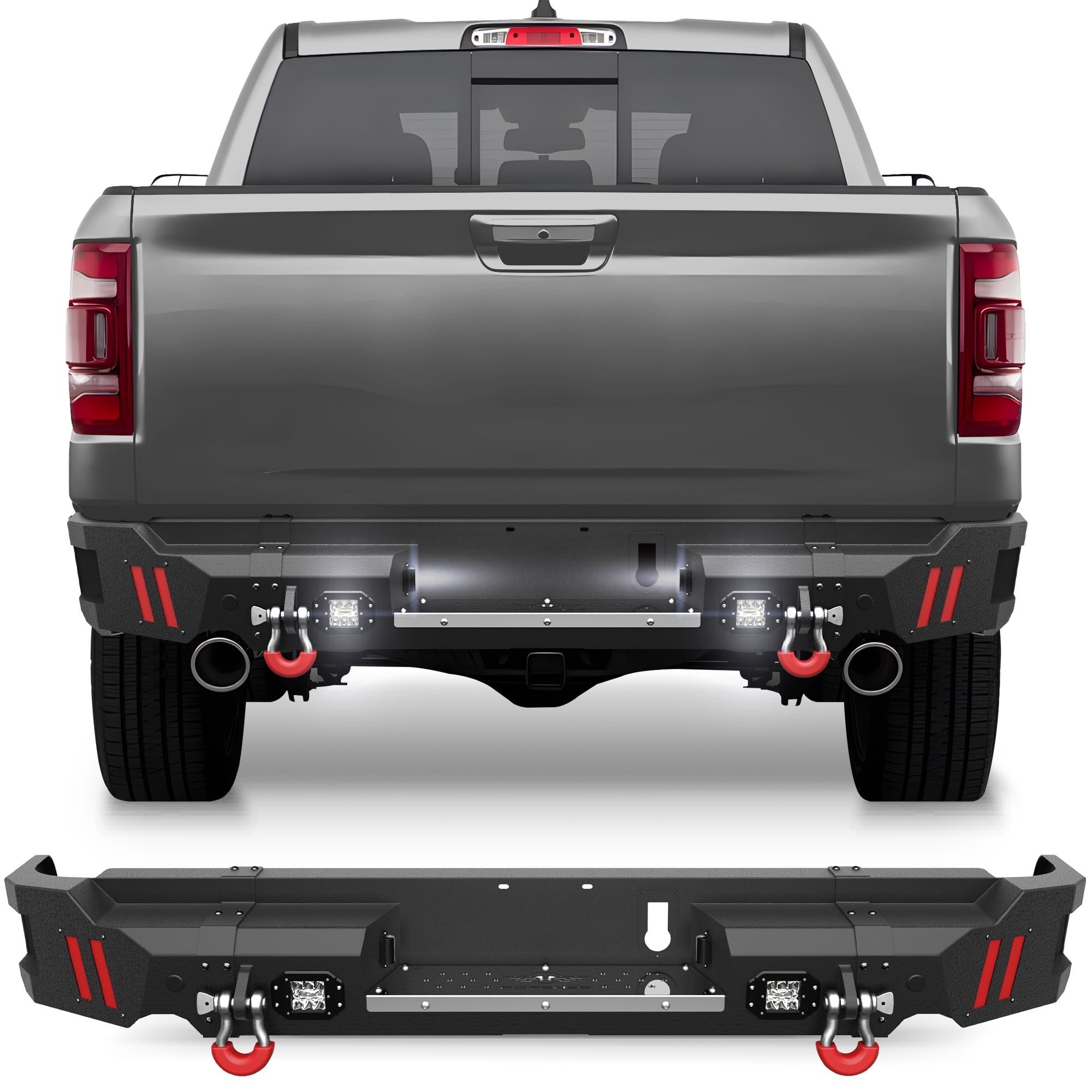 POFENZE Rear Bumper Compatible with Dodge Ram 1500 2019-2025 Black