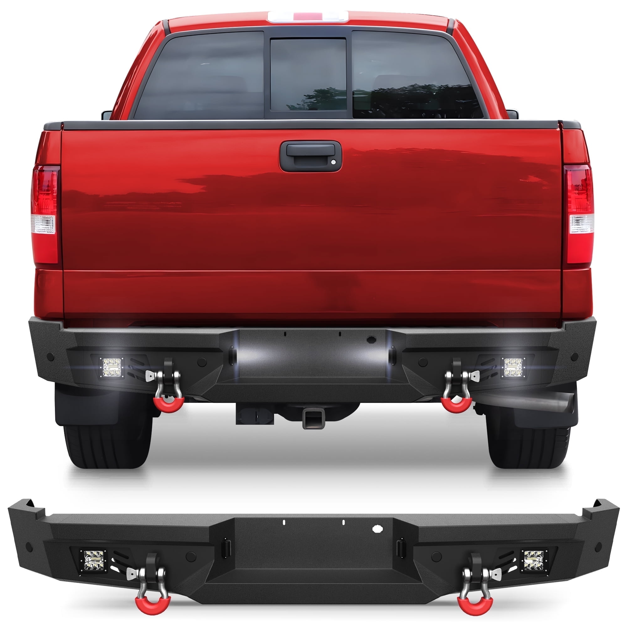 POFENZE F150 Rear Bumper for 2006 2007 2008 Ford F150 Pickup Trucks w/Step Plate, 2x18w Lights, License Plate Lights