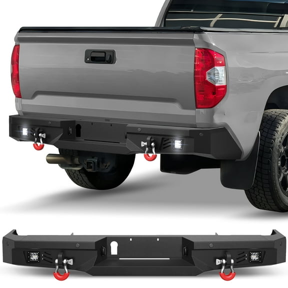 POFENZE Rear Bumper for 2014-2021 Toyota Tundra Truck Bumper w/Step Plate, Fog Lights, License Plate Lights