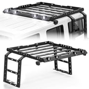 POFENZE Roof Rack Basket for 2007-2018 Jeep Wrangler JK Roof Rack Cargo Carrier with 2 Ladders and 4 LED Lights