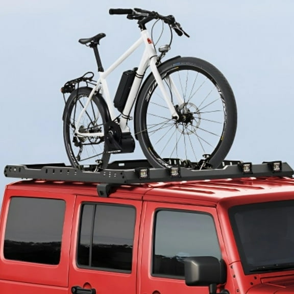 POFENZE Roof Rack Cargo Carrier for 2007-2018 Jeep Wrangler JK with 4 LED Lights