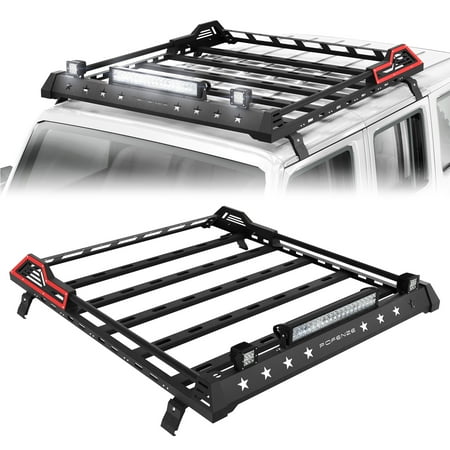 POFENZE Roof Rack Cargo Carrier for 2007-2022 Jeep Wrangler JK JL Unlimited 4 Door Luggage Rack for Car with LED Lights