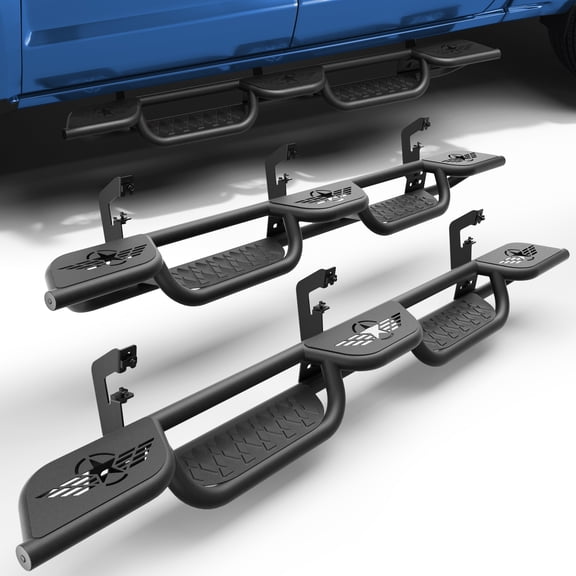 POFENZE Running Boards Side Steps for 2007-2018 Chevy Silverado / GMC Sierra 1500 2500 Quad Cab | Heavy Duty Steel Drop Nerf Bars | Bolt-On Anti-Slip Step Bars