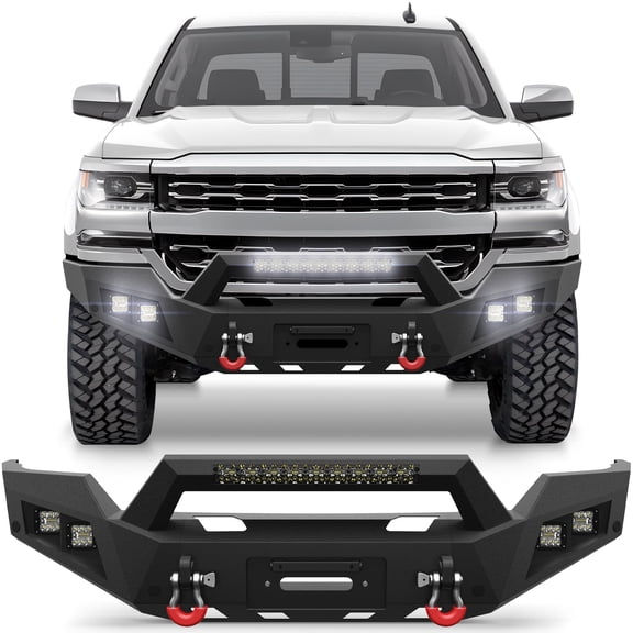 POFENZE Front Bumper for Chevrolet Silverado 1500 2016 2017 2018 Truck Bumper with Winch Plate, Lights and D-rings