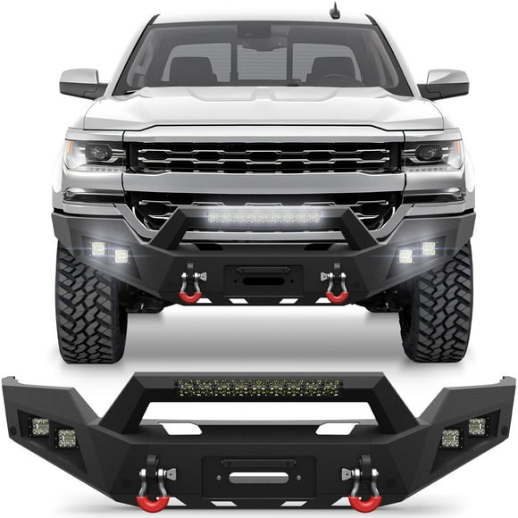 POFENZE Front Bumper for Chevrolet Silverado 1500 2016 2017 2018 Truck Bumper with Winch Plate, Lights and D-rings