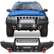POFENZE for Grand Cherokee WJ Front Bumper Compatible with 1999 2000 2001 2002 2003 2004 Jeep Grand Cherokee WJ with Winch Plate and Lights