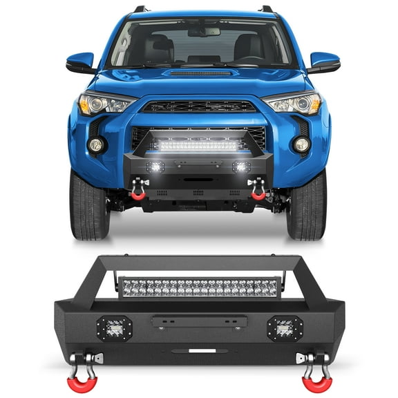 POFENZE for Toyota 4Runner 2010-2023 Front Bumper Stubby Bumper with Winch Plate, Skid Plate, LED Lights & D-rings