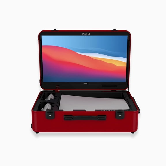POGA LUX compatible with PlayStation 5 Premium Portable Console Travel Case incl. Trolley and 24 AOC Gaming Monitor