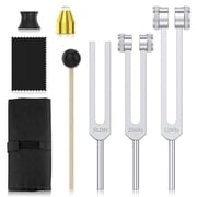 POGOLAB Tuning Forks for Healing Set 128Hz, 256Hz, 512Hz, with Percussion Hammer Mallet, Crystal Base & Storage Pouch, Sound Therapy Instrument for Chakra/Yoga/Meditation