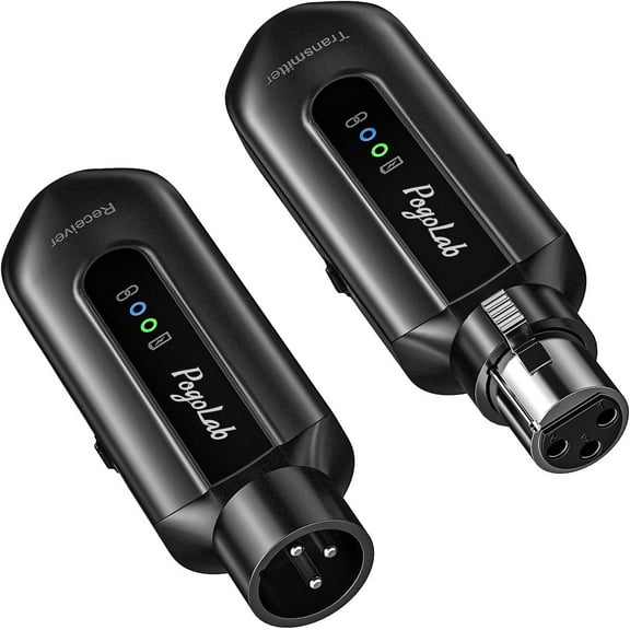 POGOLAB Wireless Microphone Transmitter Receiver 2.4Ghz XLR Microphone Wireless System Rechargeable Wireless Mic Adapter for Audio Mixer Dynamic Mic 48V Phantom Power for Condenser Mic