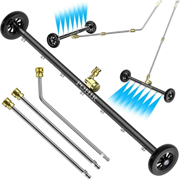 POHIR 24" Car Undercarriage Pressure Washer Attachment , 2 in 1 4000psi Surface Cleaner Water Broom with 3pcs Extension Wand and Quick Connect Pivot Coupler