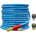 thumbnail image 1 of POHIR  50FT 4800 PSI Pressure Washer Hose 3/8" for Cold & Hot Water (Up to 248℉) Kink Resistant Industrial Grade Steel Wire Braided QC Ends with 2 M22-14mm to 3/8" Adapters for Professional and Home, 1 of 10
