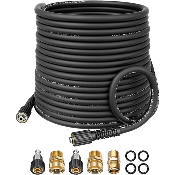 POHIR Pressure Washer Hose 100ft x 1/4", 4000PSI Resistant Replacement Hose with M22 to 3/8 Quick Connects Couplers, Electric Power Washing Hose for Replacement
