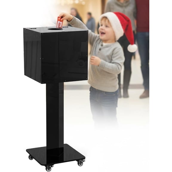 BERPET Extra Large Acrylic Raffle Box with Mobile Stand & Locking Casters, 39.6" Tall, 13.8" Cube Lottery Drum Box with Lock for Raffle Tickets, Bingo Balls, Prize Drawings