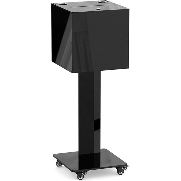 BERPET Donation Box with Lock and Stand, 13.78" Black Acrylic Ballot Box with Wheels for Voting, Churches, Schools and Events