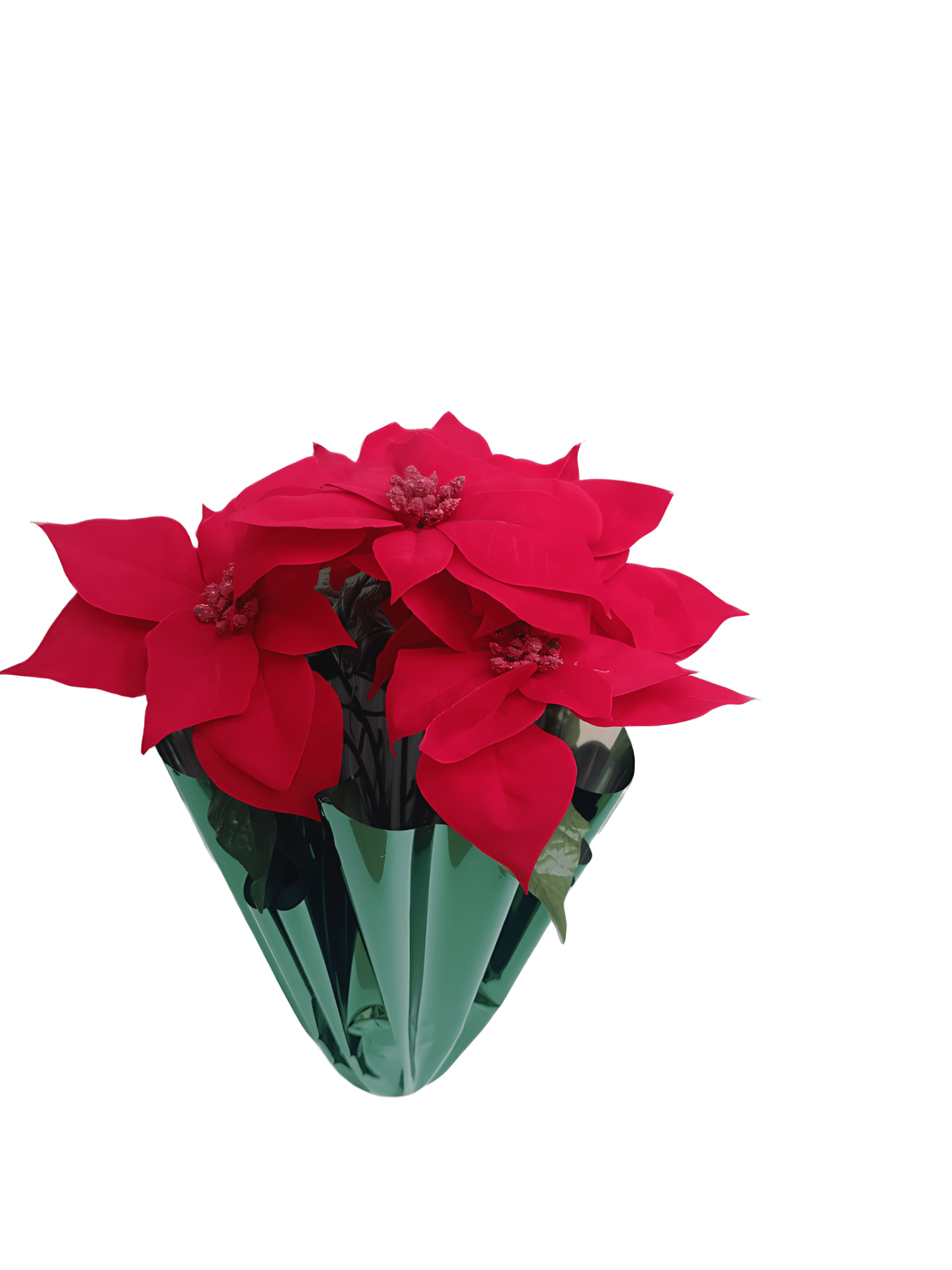 Holiday Time 17" Red Velvet Artificial Christmas Poinsettia Plant in Green Foil Wrapped Pot
