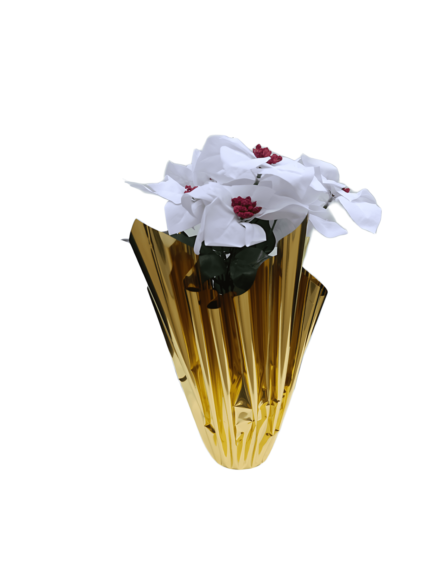 Holiday Time 17" White Velvet Artificial Christmas Poinsettia Plant in Gold Foil Wrapped Pot
