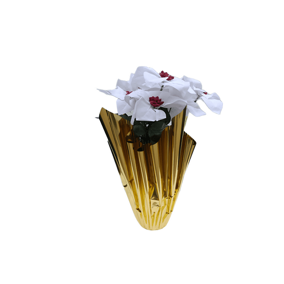 Holiday Time 17" White Velvet Artificial Christmas Poinsettia Plant in Gold Foil Wrapped Pot