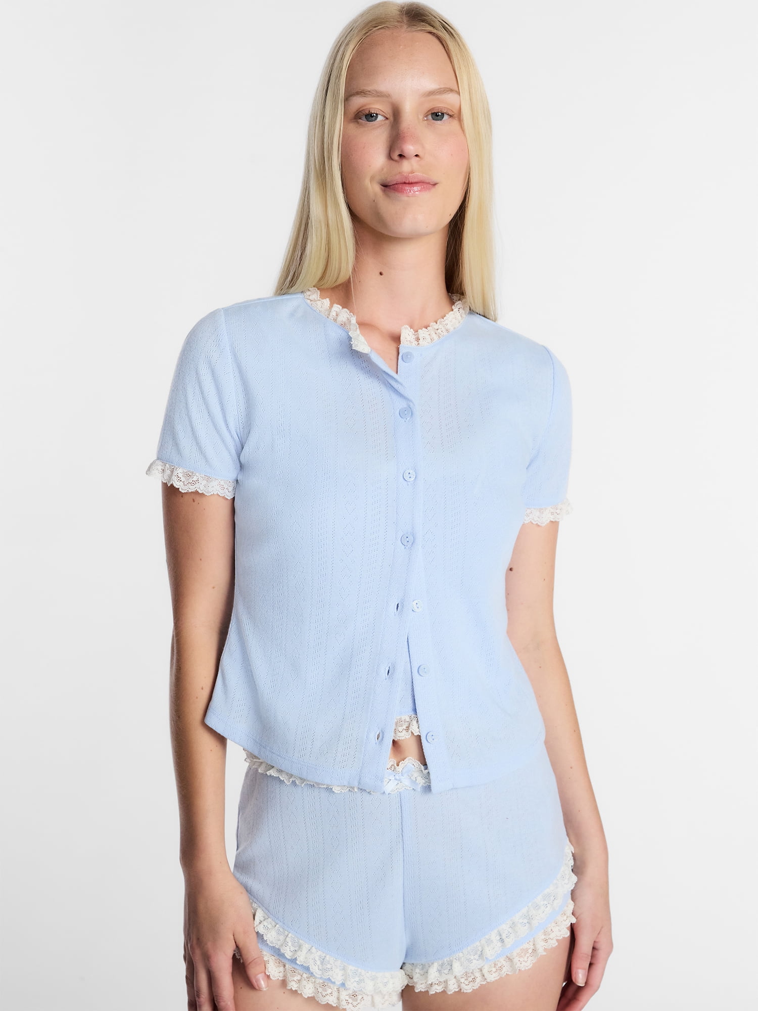 Kacey Lee Women's Pointelle Ruffle Sleep Cardigan, Size XS-XXL