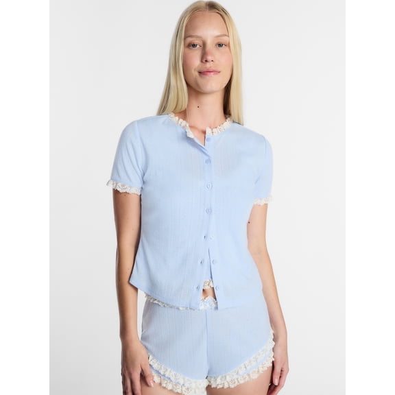 Kacey Lee Women's Pointelle Ruffle Sleep Cardigan, Size XS-XXL