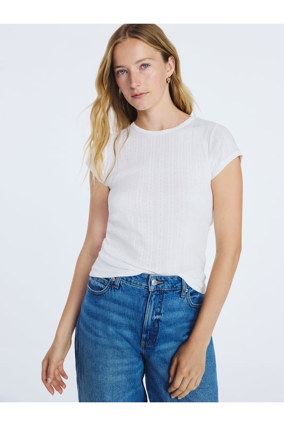 Women's and Women's Plus Pointelle Mini Tee with Short Sleeves, Sizes XS-4X