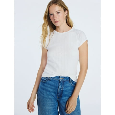 Women's and Women's Plus Pointelle Mini Tee with Short Sleeves, Sizes XS-4X