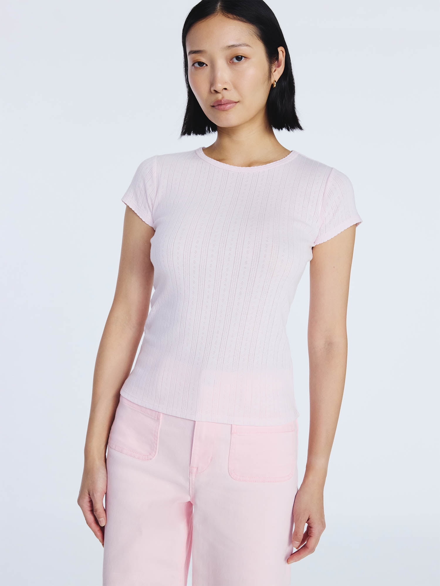 Free Assembly Women's and Women's Plus Pointelle Mini Tee with Short Sleeves, Sizes XS-4X