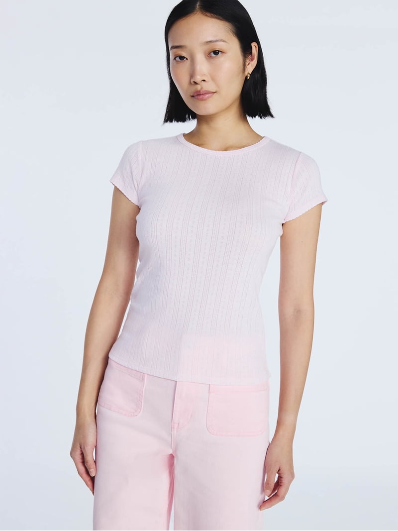 Free Assembly Women's and Women's Plus Pointelle Mini Tee with