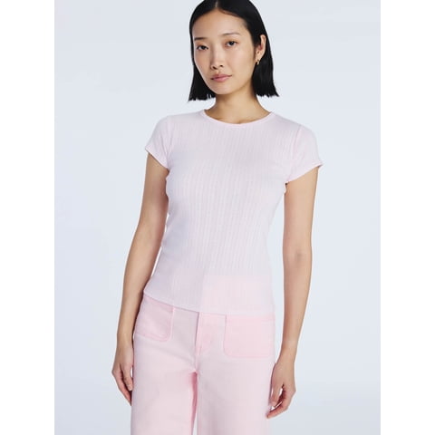 Women's and Women's Plus Pointelle Mini Tee with Short Sleeves, Sizes XS-4X