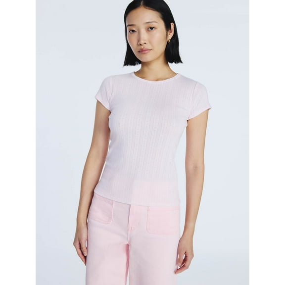 Free Assembly Women's and Women's Plus Pointelle Mini Tee with Short Sleeves, Sizes XS-4X