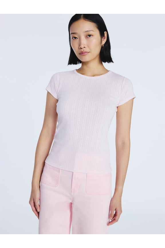 Women's and Women's Plus Pointelle Mini Tee with Short Sleeves, Sizes XS-4X