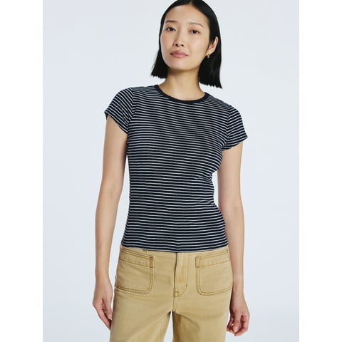 Women's Pointelle Mini Tee with Short Sleeves, Sizes XS-4X