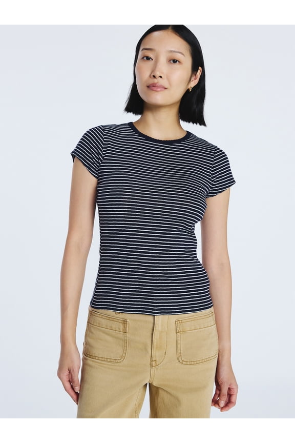Women's and Women's Plus Pointelle Mini Tee with Short Sleeves, Sizes XS-4X