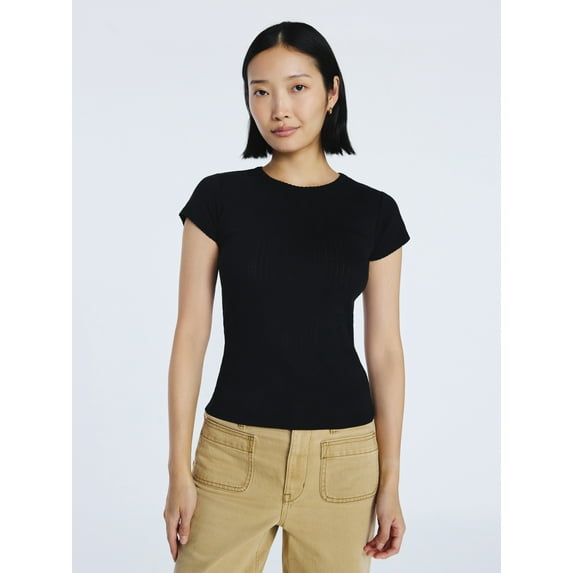 Free Assembly Women's and Women's Plus Pointelle Mini Tee with Short Sleeves, Sizes XS-4X
