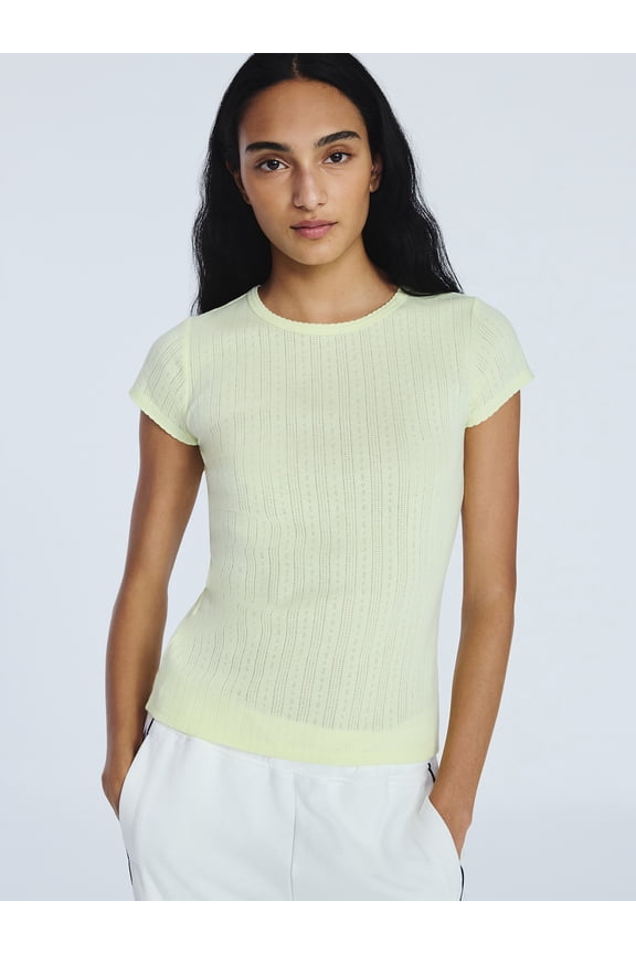 Women's and Women's Plus Pointelle Mini Tee with Short Sleeves, Sizes XS-4X