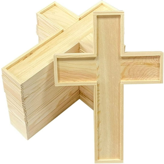 POINTERTECK 12 Pack Unfinished Wood Crosses Natural Solid Wooden DIY jewelry Cross for Crafts (5 x 3.8 x 0.47Inches)