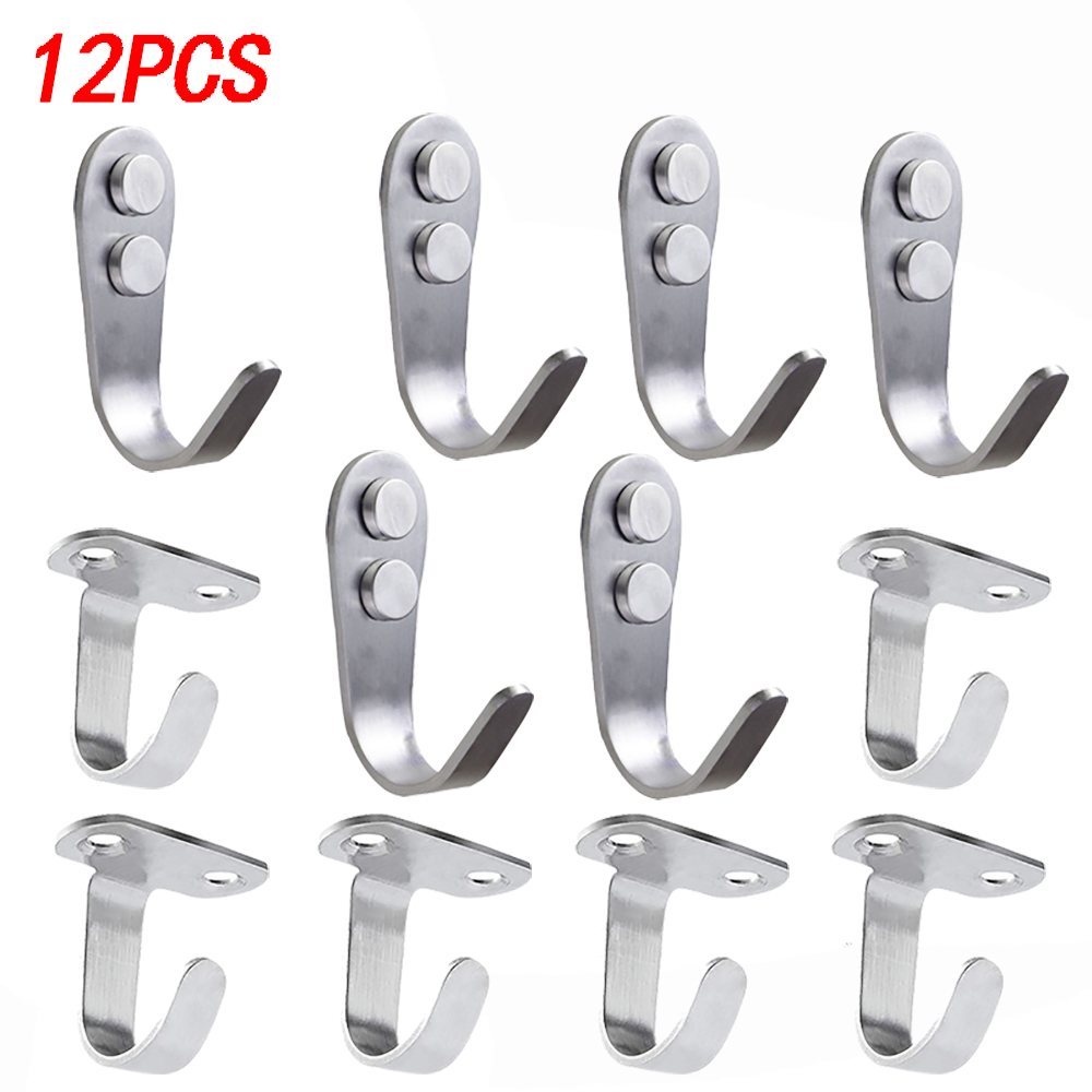 POINTERTECK 12PCS Household Multi-Purpose Stainless Steel Hook Coat and Hat Hook Combination--6PCS Stainless Steel Wall Hooks, 6PCS Stainless Steel Hooks Heavy Duty - image 1 of 6