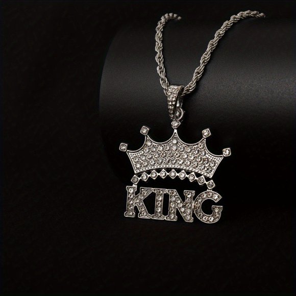 POINTERTECK  1pc Unique KING Letter Hip Hop Crown Pendant Necklace - Fashionable Punk Party Accessory with Personality - Bungee Cord Design  Cool Gift for Friends and Hipsters